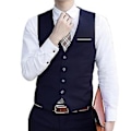Miniatyrbillede 1 af 5: Fianao Herrevest Enfarvet Enknappet V-hals Formel Veste til Bryllup (2XL Blå)