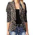 Miniatyrbillede 4 af 5: Dame Blazerdragt med nedfældningskrave, lange ærmer, leopardprint, løse knapper, plusstørrelser (XL beige)