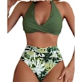 Pikkukuva 1 / 4: Naisten pehmustetut push-up-halter-bikinit, korkean vyötärön uimapuvut, kesäranta-asu, uimapuvut (XL Vihreä)