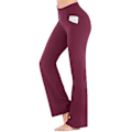 Miniatyrbild 1 av 3: Damernas Högmidjade Flared Byxor Bell Bottom Yogabyxor Med Fickor Plus Size (4XL Vinröd)