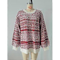 Miniatyrbilde 4 av 5: Julegenser Dame Langermet Rund Hals Genser Pullover Topp Vinter Casual Løs Rund Hals Ullkjole (M Rød)