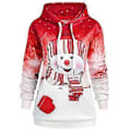 Miniatyrbillede 1 af 3: Dame Jul Snemand Print Langærmet Hætte Casual Sweatshirt Pullover Top -NMAOV(XL Rød)