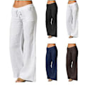 Miniatyrbillede 1 af 2: Dame Bomuld Linned Bredbenbukser Solid Casual Elastisk Talje Lange Bukser (4XL hvid)