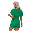 Miniatyrbillede 2 af 5: 2-delt sæt til kvinder, afslappet sommer loungesæt med korte ærmer og elastiske taljeshorts, strandfestsæt (XL Grøn)