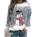 Dame Jule Sweatshirt Snemand Snefnug Print Langærmet T-shirt Rund Hals Jule Pullover Top Bluse (M E)
