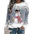 Miniatyrbillede 1 af 2: Dame Jule Sweatshirt Snemand Snefnug Print Langærmet T-shirt Rund Hals Jule Pullover Top Bluse (M E)