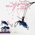Miniatyrbillede 4 af 5: Fille sur une balançoire et silhouette d'élan - Stickers muraux