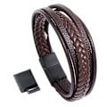 Miniatyrbild 1 av 5: Läderarmband för män med magnetiskt spänne, ko-läder, flerskiktsarmband