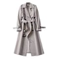 Miniatyrbilde 1 av 5: Høst Vinter Dame Trenchcoat Nedbrett Krage Ensfarget Dobbelkneppet med Belte Medium(2XL aprikos)