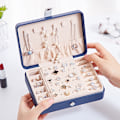 Miniatyrbillede 4 af 4: PU Læder Smykke Organizer Display Rejse Smykke Æske, 1 stk, Blå