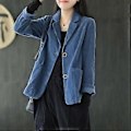 Miniatyrbillede 5 af 5: Fløjlsjakke med Revers Solid Kort Frakke Dame Efterår Langærmet Lomme Kunst Retro Casual Frakke Top (XL sort)