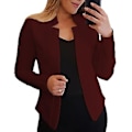 Miniatyrbillede 1 af 5: Langærmet Blazer til Kvinder i Solid Farve, Slim Fit, Kontor, Arbejde, Spids Krave, Åben Stitch Cardigan Blazer Yderbeklædning (S Vinrød)