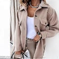 Miniatyrbillede 2 af 5: TWINFLAMES Kontor Reversjakke Kvinder Efterår Vinter Casual Langærmet Dame Top Frakke Mode Business Skjorte Jakker (M khaki)