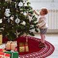 Miniatyrbillede 5 af 5: Juletræsskørt, 122 cm strikket juletræsskørt med tyk