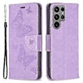 Miniatyrbillede 1 af 5: Til Samsung Galaxy S24 Ultra Etui Butterfly Trykt Stativ Læder Pengebog Cover (Style B)