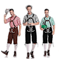 Pikkukuva 1 / 3: Saksalainen perinteinen miesten Oktoberfest-asu ruutupaita brodeeratut henkselit (M musta ruutupaita)