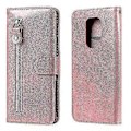 Miniatyrbild 2 av 5: Plånboksfodral för Motorola Moto E7 Plus, premium PU-läder magnetisk stängning kortfack stativ dragkedjeficka mjukt TPU flip-fodral - Rosa