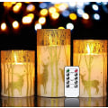 Miniatyrbild 1 av 5: Glasflamfria ljus med flimrande låga och timerfjärrkontroll, 3-pack guld
