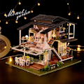 Miniatyrbillede 5 af 5: Miniature dukkehus med møbler, DIY træ dukkehus kit plus støv og musik bevægelse, 1:24 Crea