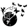 Miniatyrbild 5 av 5: Väggklocka Stickers DIY Akryl 3D Fjäril Väggklocka Spegel Tyst Stor Väggklocka Modern Design för Heminredning (Svart3)
