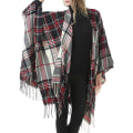 Miniatyrbillede 2 af 3: Kvinders Varme Sjal Wrap Åben Front Poncho Cape Farve Blok Sjal