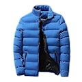 Miniatyrbilde 1 av 5: Herre Parkas Ensfarget Vattert Stående Krage Lang Erme Løstsittende Tykk Høst Vinter Glidelås Lommer Jakke Streetwear (M Blå)