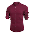 Miniatyrbilde 1 av 5: Høstmote for menn - Slim Fit Skjorte med Knappestolpe, Ensfarget, Enkeltbryst, Myk Cardigan, Formell Business Topp for Arbeid (2XL Vinrød)