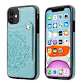 Miniatyrbillede 2 af 5: Til iPhone 11 Pro Præget Mønster PU + TPU Beskyttelsesetui med Holder & Pengepung & Kortlommer (grøn)