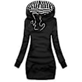 Miniatyrbillede 1 af 3: Dame mid-længde slim hoodie, afslappet efterår vinter sweatshirt (2XL Sort)