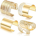 Miniatyrbild 1 av 5: Set med 4 Manschetthandledar Dam Öppen Bred Linje Armband Guld Handled