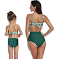Miniatyrbild 5 av 5: Flickbaddräkt Tvådelad Bikini Set Volang Falbala Badkläder Baddräkter-e( Gröna Löv)