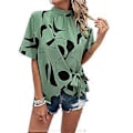 Miniatyrbillede 1 af 5: Dame Bluser Casual Kortærmet Skjorte Løs Plisseret Mock Neck Tunika Top Løs T-shirt Tees Top Gaver M Grøn(M Grøn)