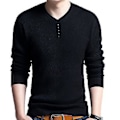 Miniatyrbilde 1 av 5: Fianao Chic Menn Solid Farge V-Hals Lang Erme Pullover Slim Fit Strikket Genser Bluse (XL Svart)