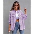Miniatyrbilde 2 av 3: Løs Rippet Denimjakke Slitesterk Vellaget Hudvennlig Blazer For Vår Sommer Høst Daglig Bruk (S Lys Lilla)