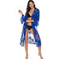 Miniatyrbild 1 av 5: Bikini Cardigan för Dam Lång Strandöverdel Bikini Strandcardigan Spets Vit Strandöverdel (flera valmöjligheter) (blå)