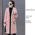Miniatyrbillede 5 af 5: Hættetrøje Langærmet Lommer Bogstavprint Enkeltbryst Blød Frakke Vinter Kvinder Tykkelse Imitation Lammeuld Overfrakke (2XL Pink)