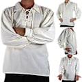Miniatyrbillede 2 af 5: Herre Medieval Renaissance Cosplay Skjorte med Lapel Langærmet Snøre Solid Farve Løstsiddende Trøje (2XL Hvid)