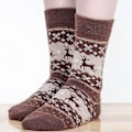 Miniatyrbillede 1 af 2: Dames Jule-Nordic Fair Isle Mid Calf Sokker Jule-Elg Festlige Lange Sokker (5 Par Kaffe)