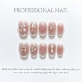 Miniatyrbillede 1 af 5: Lange Kiste Håndlavede Pink Falske Negle Rhinestone Glitter Gradient Falske Negle med Design 3D Krystal Metallic Press On Negle Glansfuld Akryl til Kvinder a