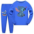 Miniatyrbild 1 av 2: Söta Stitch-tryckta pyjamas för pojkar och flickor, långärmad topp + byxor, nattkläder (9-10 år, mörkblå)