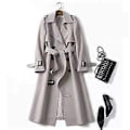 Miniatyrbilde 3 av 5: Høst Vinter Dame Trenchcoat Nedbrett Krage Ensfarget Dobbelkneppet med Belte Medium(XL rød)