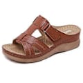 Miniatyrbillede 1 af 5: Kvinders Tykke Sål Stitch Sandaler Stor Størrelse Sommer Kile Tøfler (EU 41 Brun)