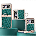 Pikkukuva 1 / 5: Rhinestone-pinnoitettu suojakotelo Samsung Galaxy Z Flip 4:lle, PU-nahkakansi saranasuojauksella ja sormuksella