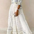 Miniatyrbillede 3 af 5: 15% RABAT Mode Dame Sommer Afslappet Farve Broderet Flæse Maxi Nederdel (Hvid-Hvid)