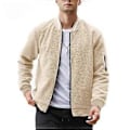 Miniatyrbilde 2 av 5: Uformell Jacquard Bomberjakke for Menn Lett Passform Motejakke med Glidelås Lommer på Armene Høst Streetwear Mann (XL vinrød)