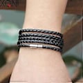 Miniatyrbillede 4 af 5: Lange læderarmbånd Armbånd til mænd Armbånd til mænd og kvinder Charm læderarmbånd (sort)