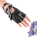 Miniatyrbillede 2 af 5: Fingerløse Kunstlæderhandsker - Sorte Cyklist Punk Handsker med B