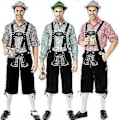 Pikkukuva 1 / 5: Saksalainen perinteinen miesten Oktoberfest-asu ruutupaita brodeeratut olkaimet hattusetti (L vihreä)