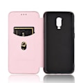 Miniatyrbild 4 av 4: För OnePlus 6T Kolfiber Läderfodral (Rosa)