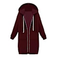 Miniatyrbillede 1 af 4: Fianao Plus Size Ensfarvet Casual Tyk Hættetrøje Kvinder Lynlås Lang Trøjejakke (XL Vinrød)